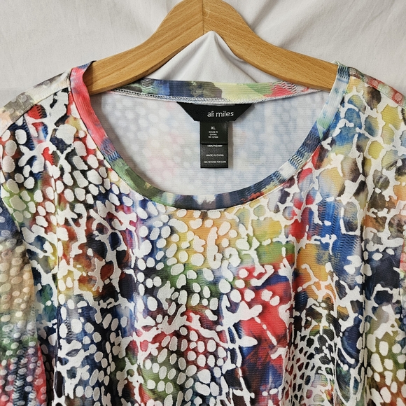 Ali Miles Tunic Women XL Colorful Tiered Semi Sheer Artsy Art to Wear 3/4 Sleeve - Picture 9 of 11